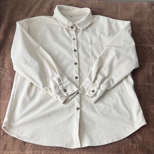 Women’s Corduroy Button Down Shirt in Cream with Brown Buttons